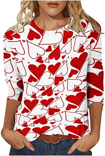 3/4 vrhova rukava za žensku modnu srčanu grafičku majicu za valentinovu tuničnu bluzu, casual labave majice