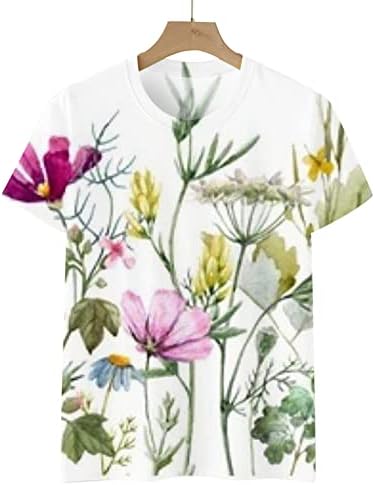 Majica za teen djevojke Ljeto Jesen kratki rukav Crewneck Spandex Vine cvjetni grafički vrhovi tees Ženska odjeća 8l