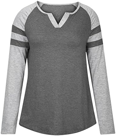 RUZIYOOG ženske majice s dugim rukavima Ležerne prilike V izrez Boja blok prugasta košulja Labavi FIT Bluza Raglan pulover