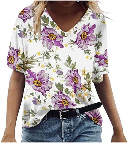 Ženski ljetni vrhovi 2023 Ležerne haljine s kratkim rukavima V majice Plus veličina cvjetna košulja slatka tea trendi bluzes majica