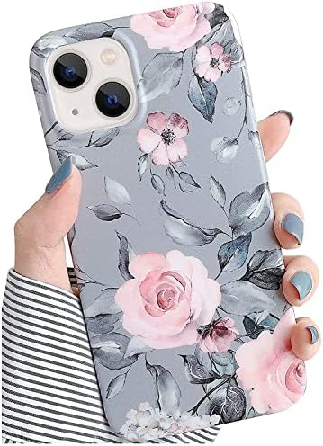 Swishy dizajniran za iPhone 13 futrola za žene djevojke, meka tanka puna zaštitna slatka futrola, cvjetni i ljubičasti sivi listovi