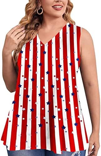 QcemEni plus veličine Dan za neovisnost za žene za žene Ljeto labave bluze tunika zvijezde Striped zastava majice bez rukava