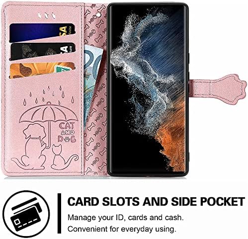 Meupzzk Samsung Galaxy S23 Ultra futrola, Samsung S23 Ultra 5G torbica za novčanik, slatka PU Koža za mačke i pse [postolje][Slotovi