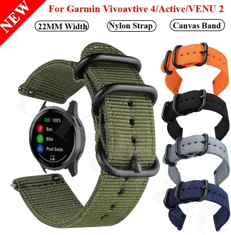 FACDEM 22mm najlonska platna remena za Garmin Venu 2 / Active / Vivoactive 4 Smart Watch Band zamena Correa Watchband Vivoactive4