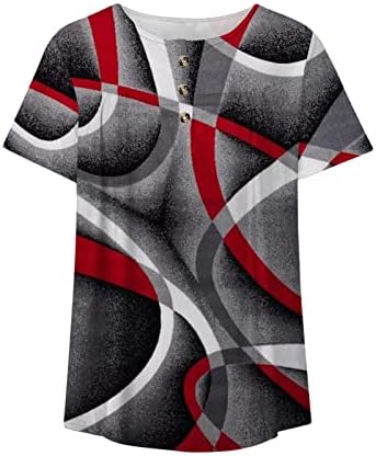 Elegantni vrhovi za žene Geometrijski print Modni tunični vrhovi kratkih rukava Ležerne Henley Bluzes Botton up majice