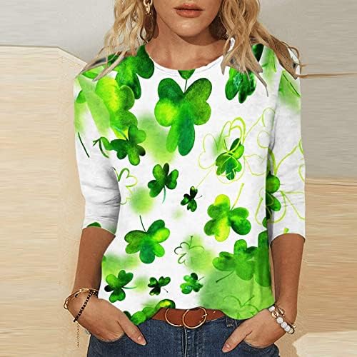 Žene Dan Svetog Patrika djetelina grafički trendi Tshirt 3/4 rukav Crewneck Dressy Casual Tunic Tops Holiday out zeleni vrhovi