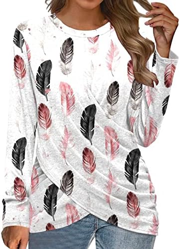Womans dugih rukava TRENDING TRENDING FALDS TOP CREW majica za vrat Ležerne prilike nabrajane Tee Basic Pulovers za noge