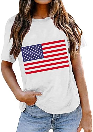 4. srpnja Košulje Žene Američka zastava Ljeto kratki rukav O-izrez TUNIKA TOPS Tie-Dye Stars Loot Fit Casual Party Ties Vrhovi