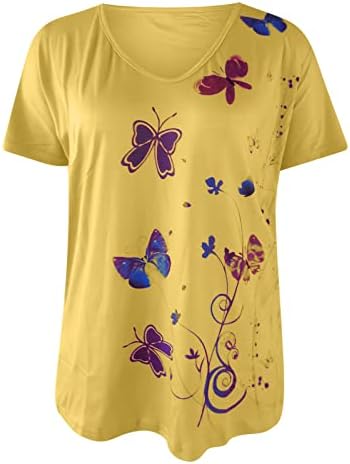 Majica bluza za dame kratki rukav dubok V vrat pamuk leptir cvjetni grafički labavi fit opuštena fit bluza on