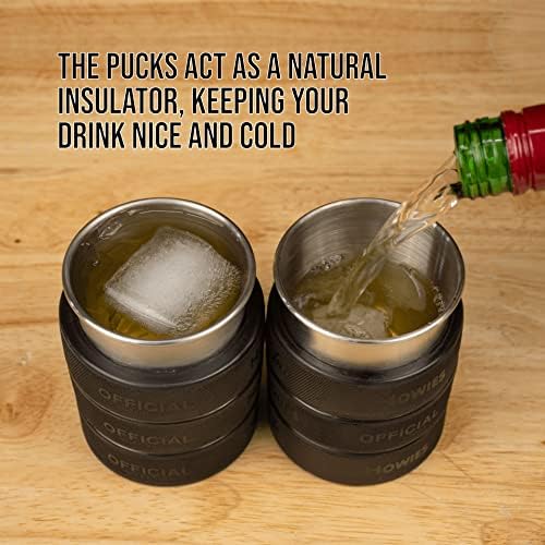 Buffalo BottleCraft Hockey Puck stijene naočare napravljene od pravih hokejaških Pakova & šolja od nerđajućeg čelika, Hokej na ledu
