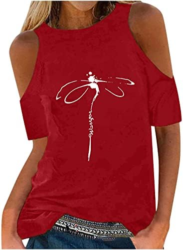 Annhoo Dragonfly Print TOPS za dame Ljeto Jesen kratki 1/2 rukave hladno rame Bruch bluze tees teen girl 2023 ms